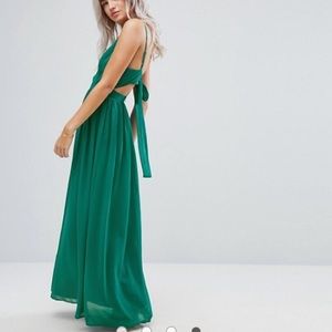 ASOS 2 Green Plunge Tie Back Maxi Dress